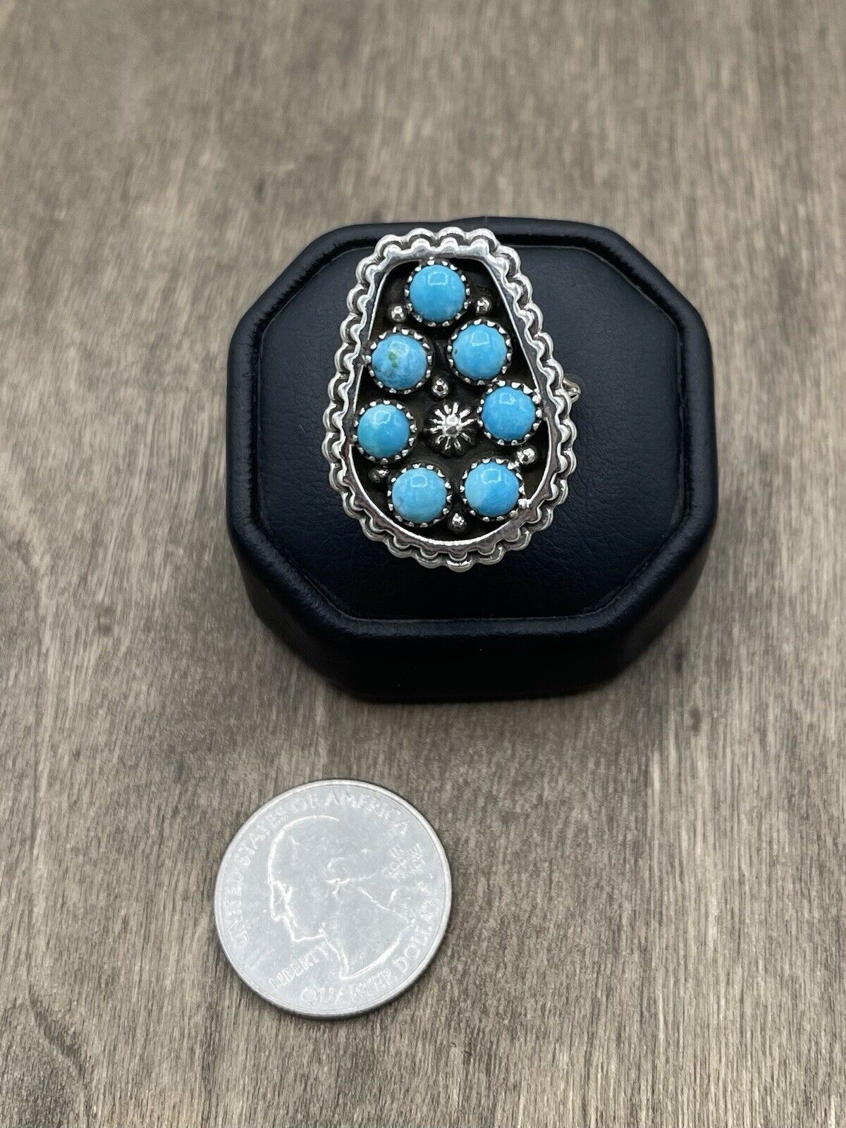 Native American Sterling Silver Navajo Handmade Kingman Turquoise Ring Size 10