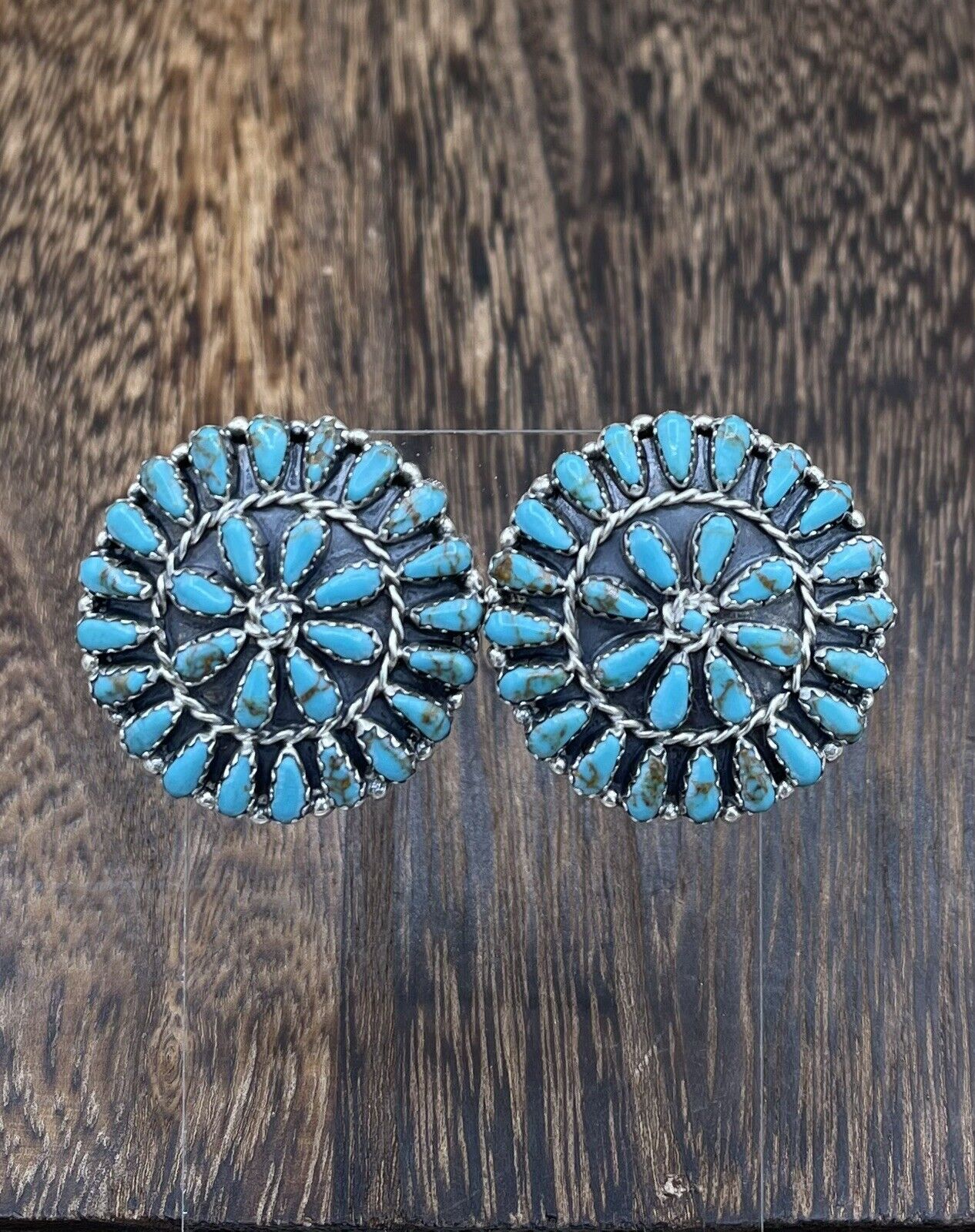 Native American Navajo Handmade Sterling Silver Turquoise Cluster Post earrings