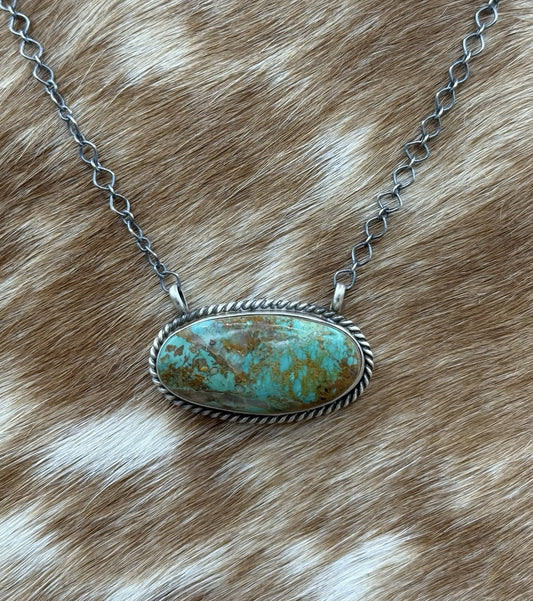 Native Navajo Handmade Sterling Silver Blue Glacier Turquoise Bar Necklace 18”
