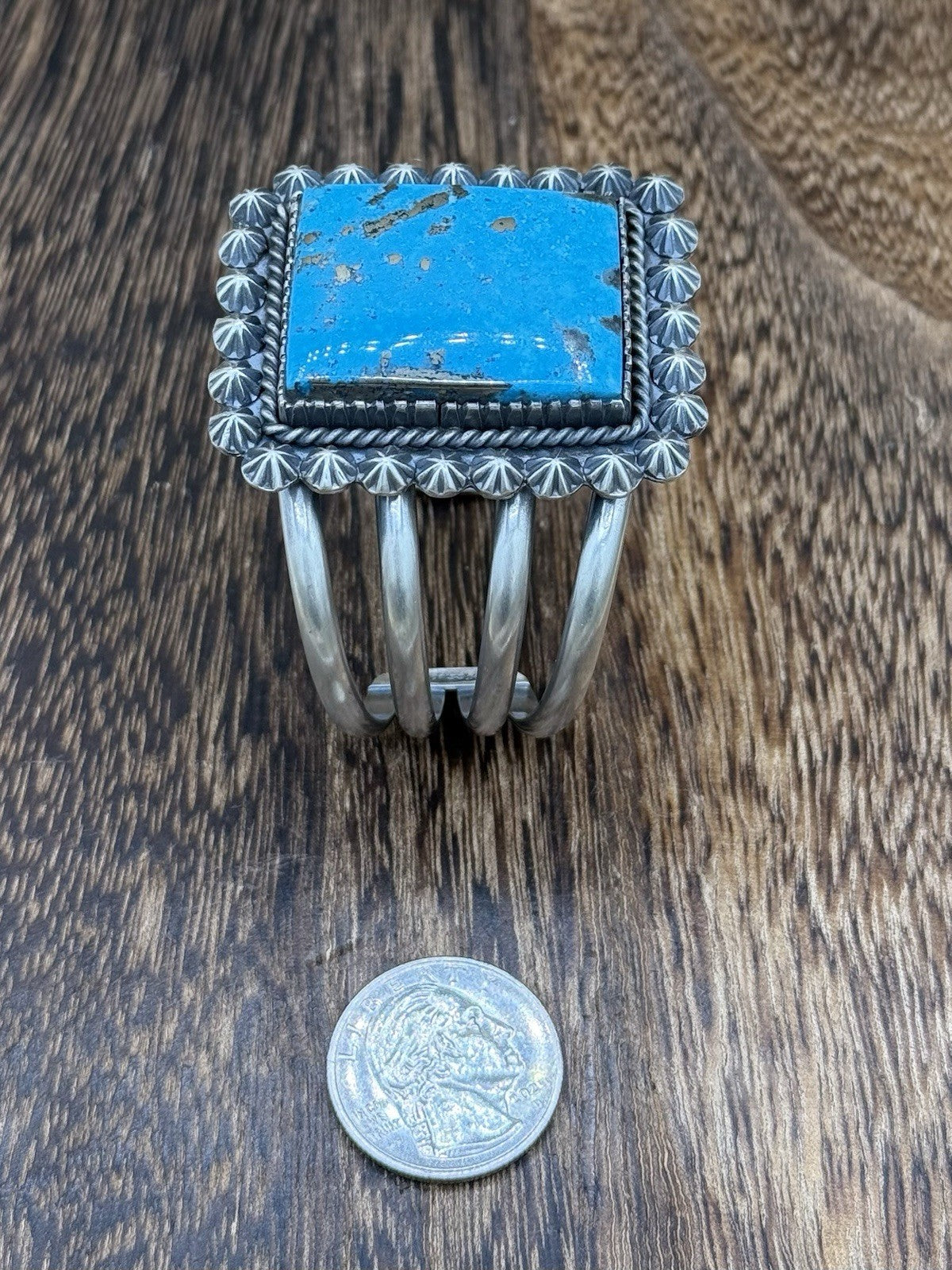Native Navajo Handmade Sterling Silver Morenci Turquoise Old Look Cuff Bracelet