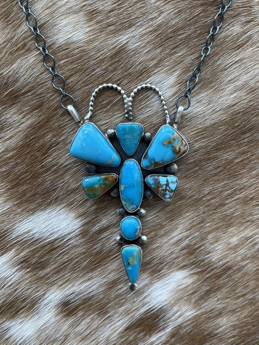 Native American Navajo Handmade Sterling Silver Turquoise Dragonfly Necklace 18”