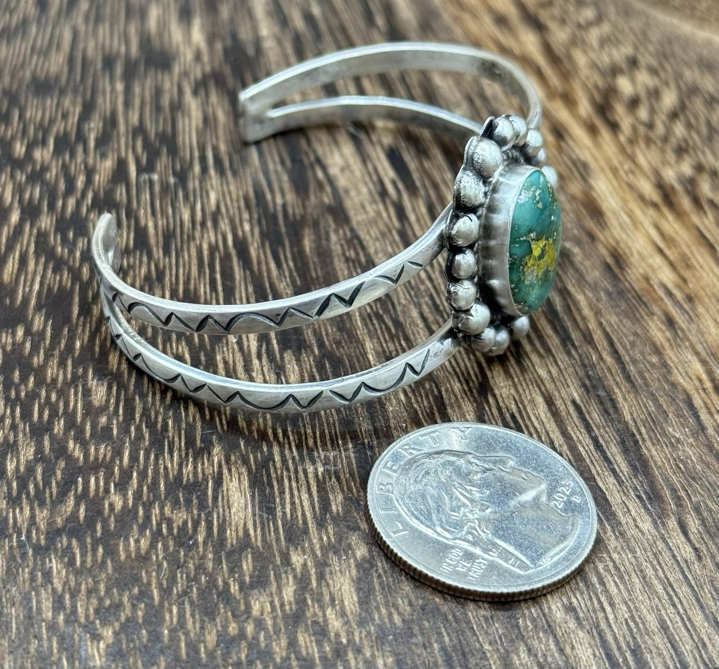 Native Navajo Handmade Sterling Silver Sonoran Gold Turquoise Cuff Bracelet