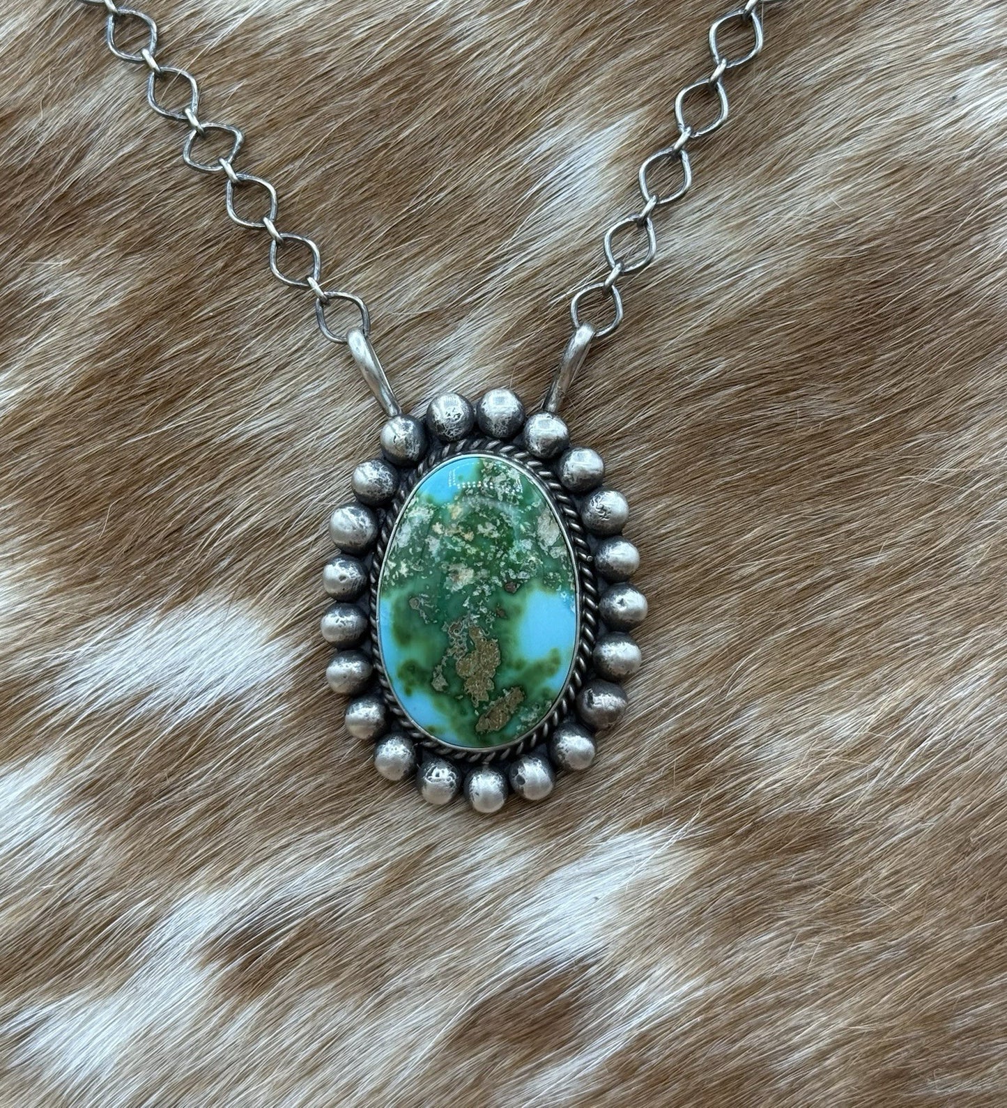 Native Navajo Handmade Sterling Silver Sonoran Gold Turquoise Necklace 18” Large