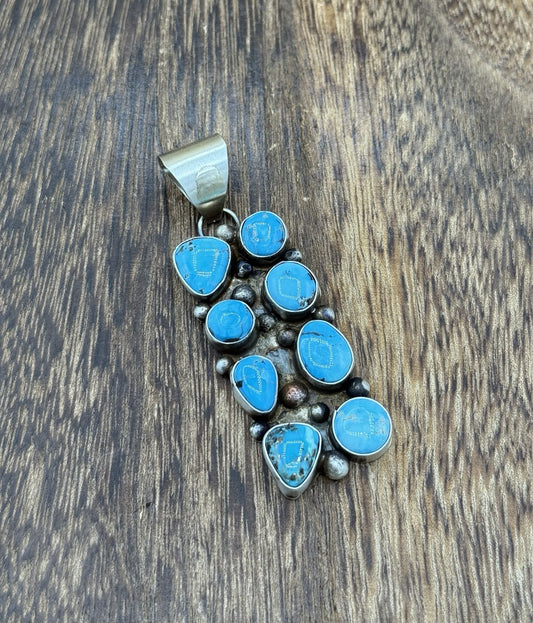 Native Navajo Handmade Sterling Silver Blue Ridge Turquoise Cluster Drop Pendant