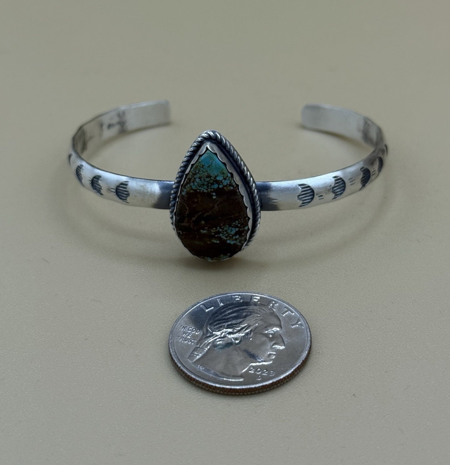 Navajo Handmade Sterling Silver Number 8 Turquoise Stacker Cuff Bracelet