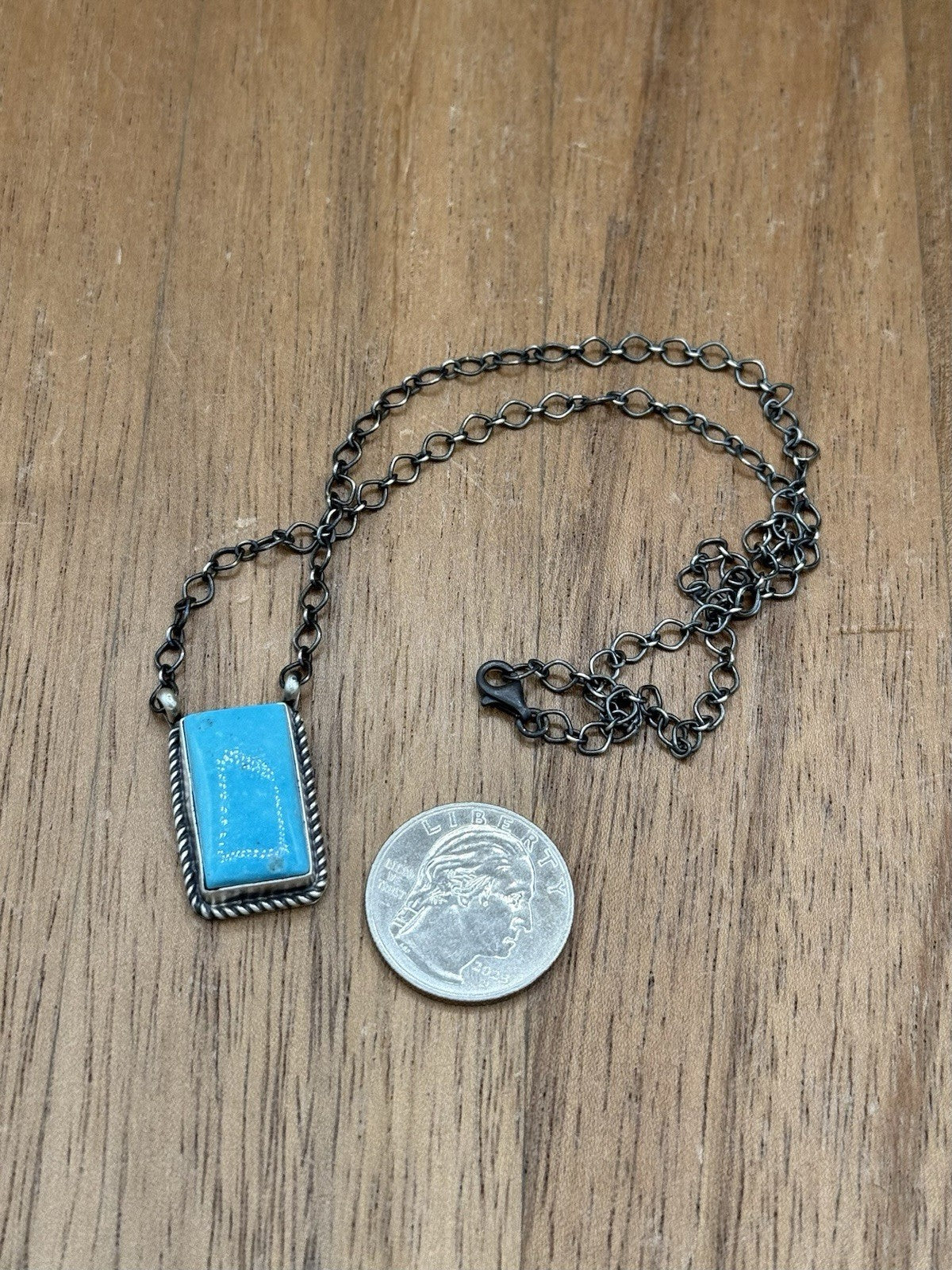 Navajo Handmade Sterling Silver Kingman Turquoise Bar Necklace 18” By Tricia S.