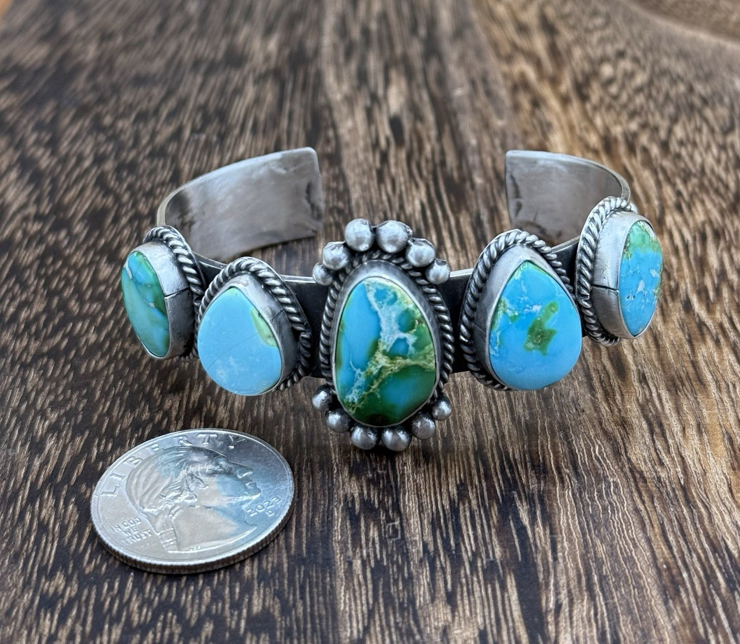 Native Navajo Handmade Sterling Silver Sonoran Gold Turquoise Cuff Bracelet