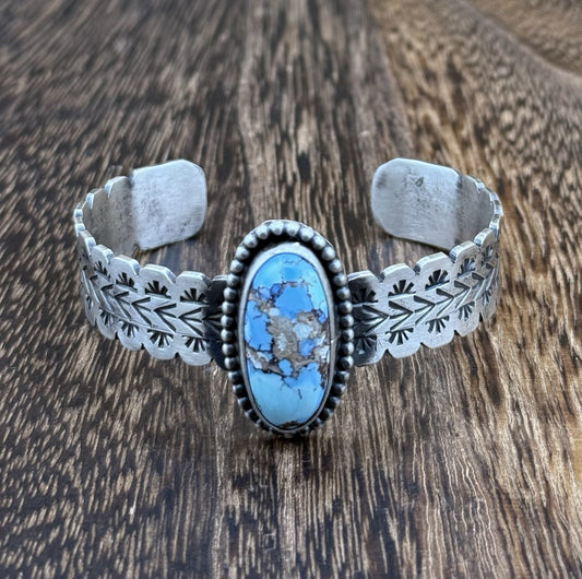Navajo Handmade Sterling Silver Golden Hills Turquoise Stacker Cuff Bracelet