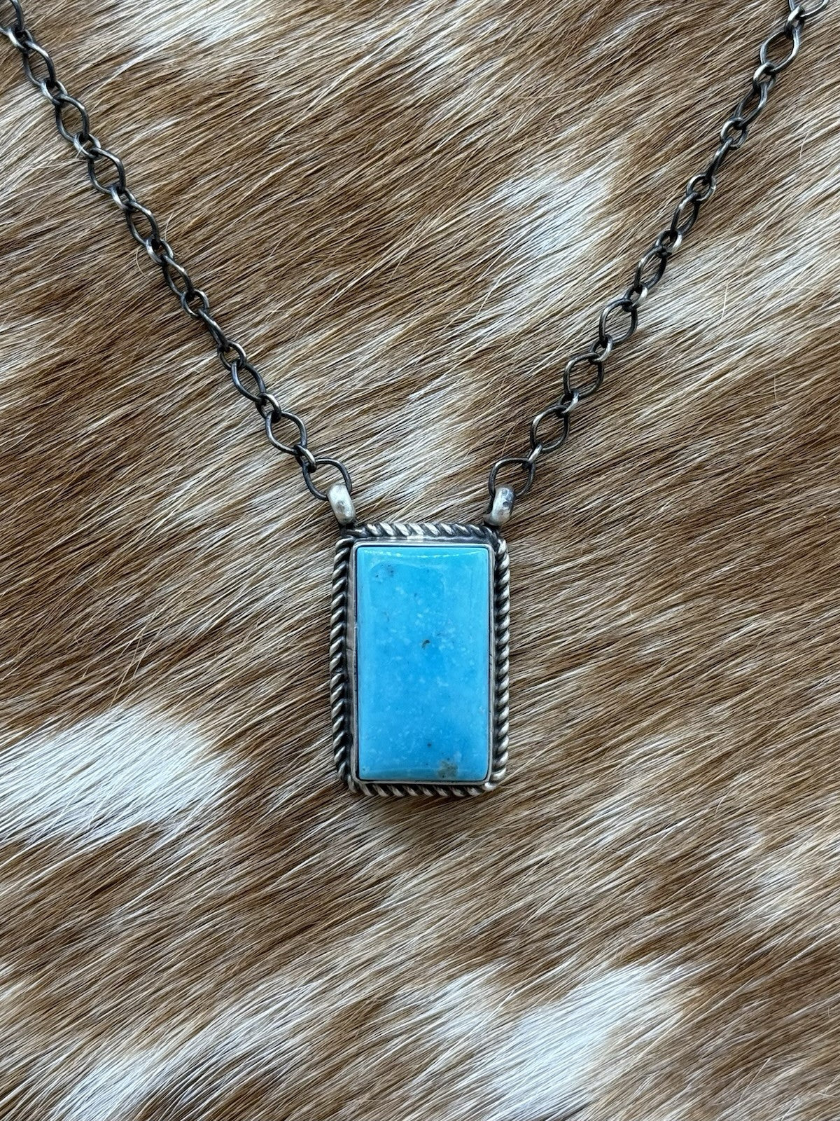 Navajo Handmade Sterling Silver Kingman Turquoise Bar Necklace 18” By Tricia S.