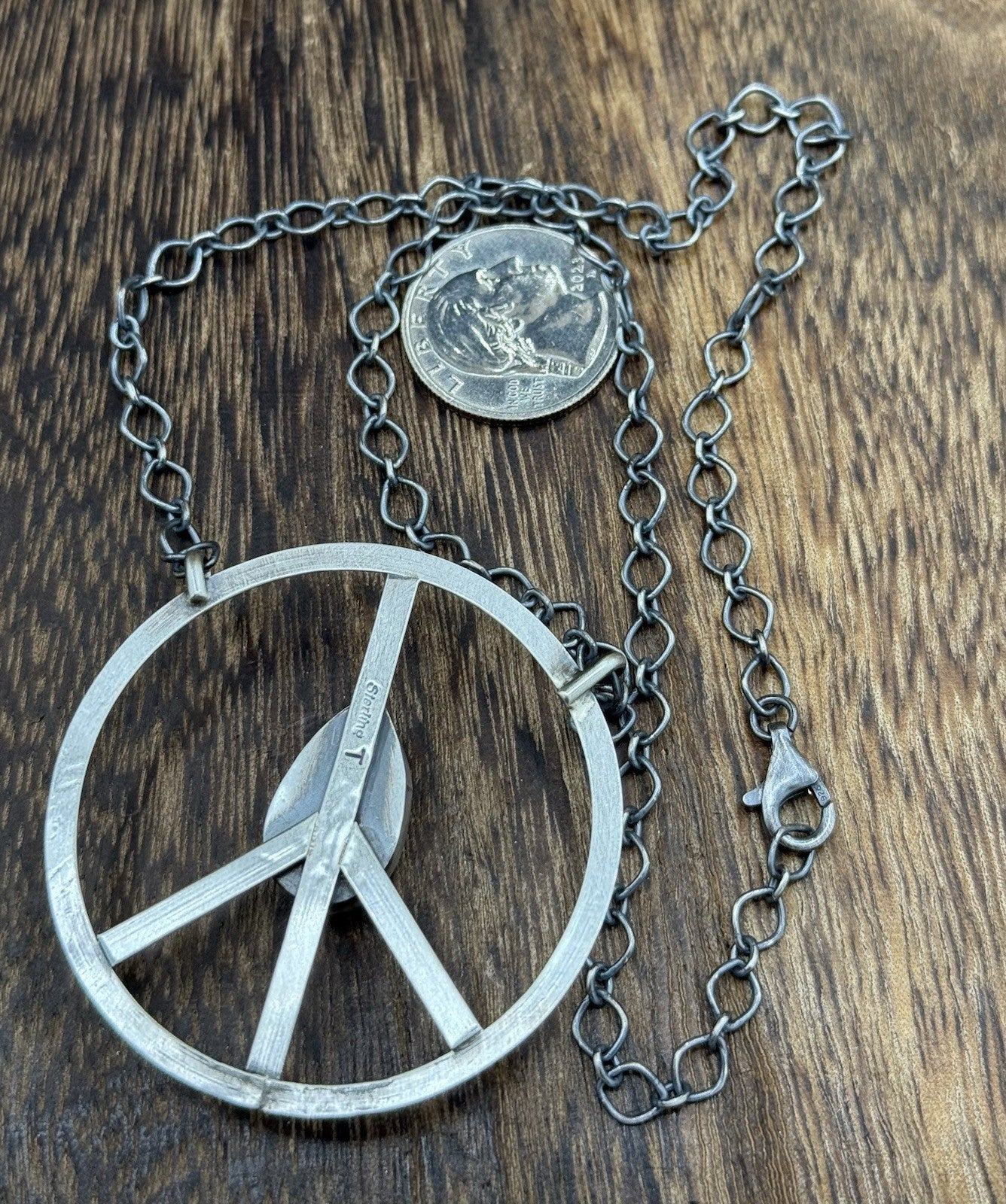 Native American Navajo handmade Sterling Silver Turquoise Peace Hippie Necklace