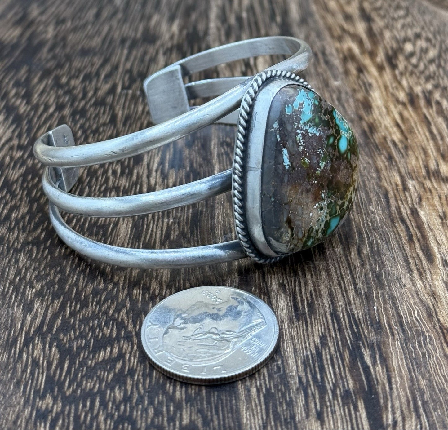 Native American Navajo Handmade Sterling Silver Royston Turquoise Cuff Bracelet