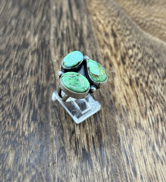 Navajo Handmade Sterling Silver Sonoran Gold Turquoise Cluster Ring Size 9