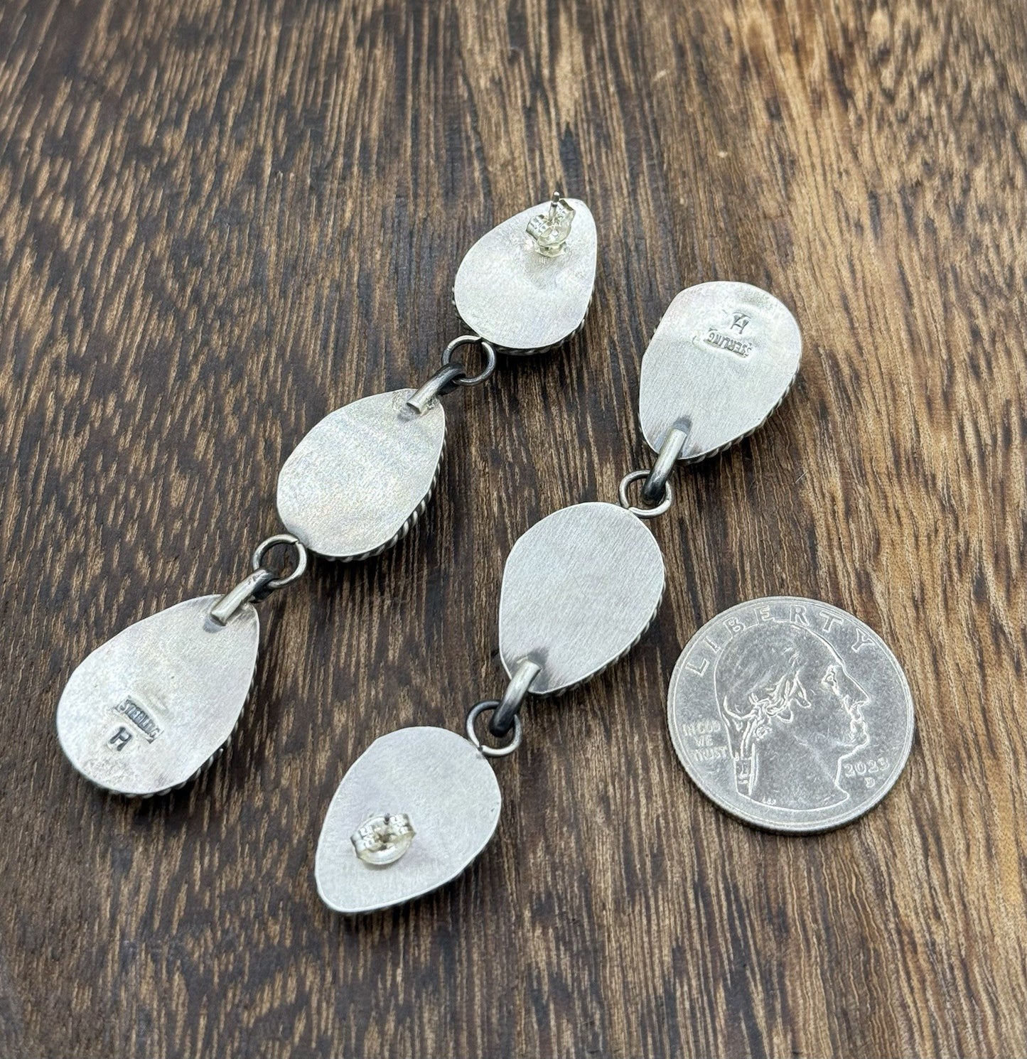 Native Navajo Handmade Sterling Silver Purple Spiny Oyster Post Dangle Earrings
