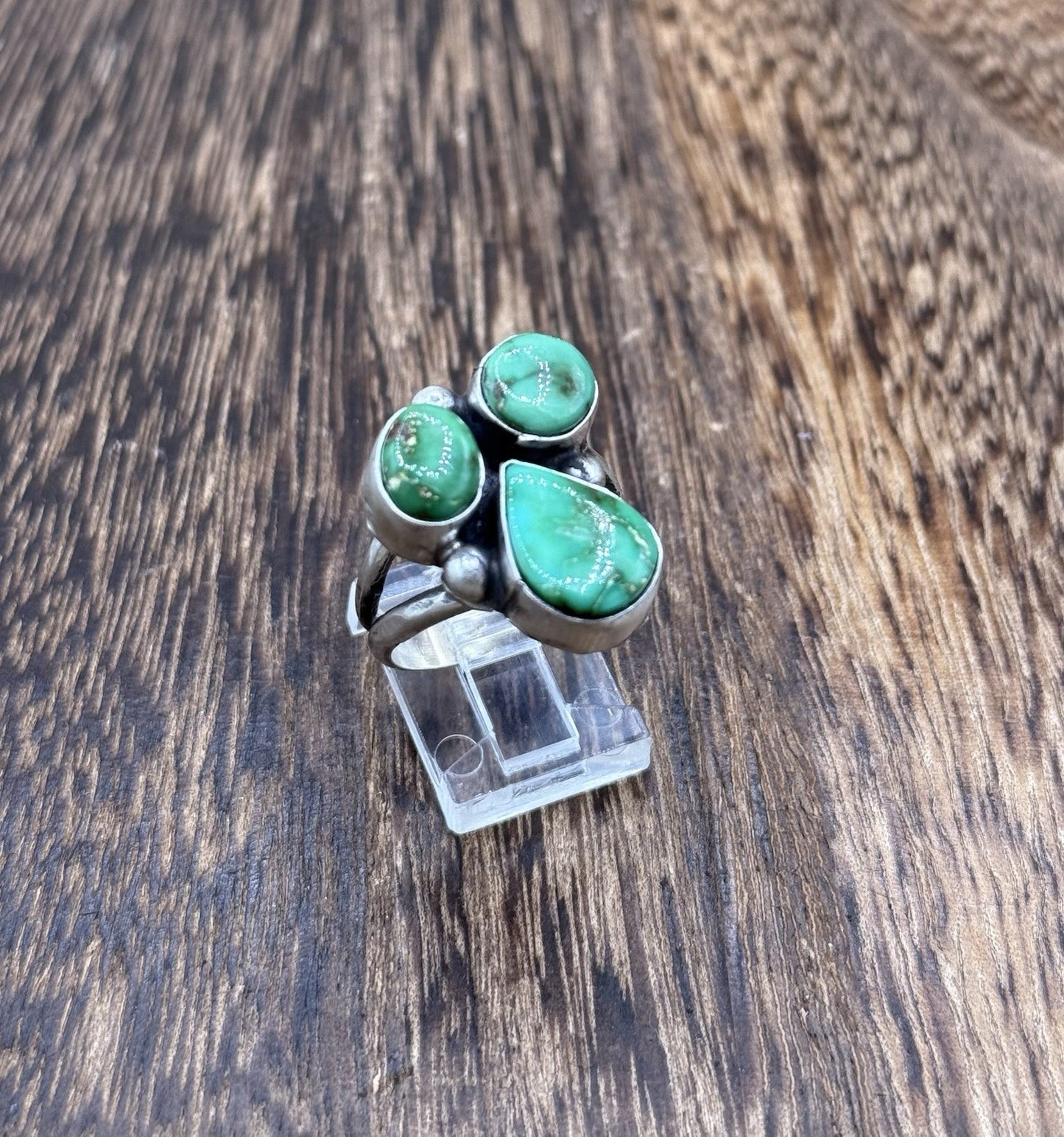 Navajo Handmade Sterling Silver Sonoran Gold Turquoise Cluster Ring Size 9