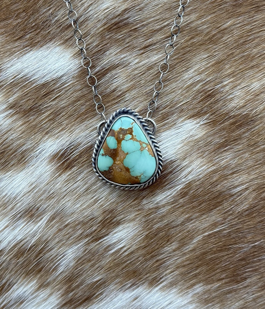 Native Navajo Handmade Sterling Silver Royston Turquoise Bar Necklace 18”