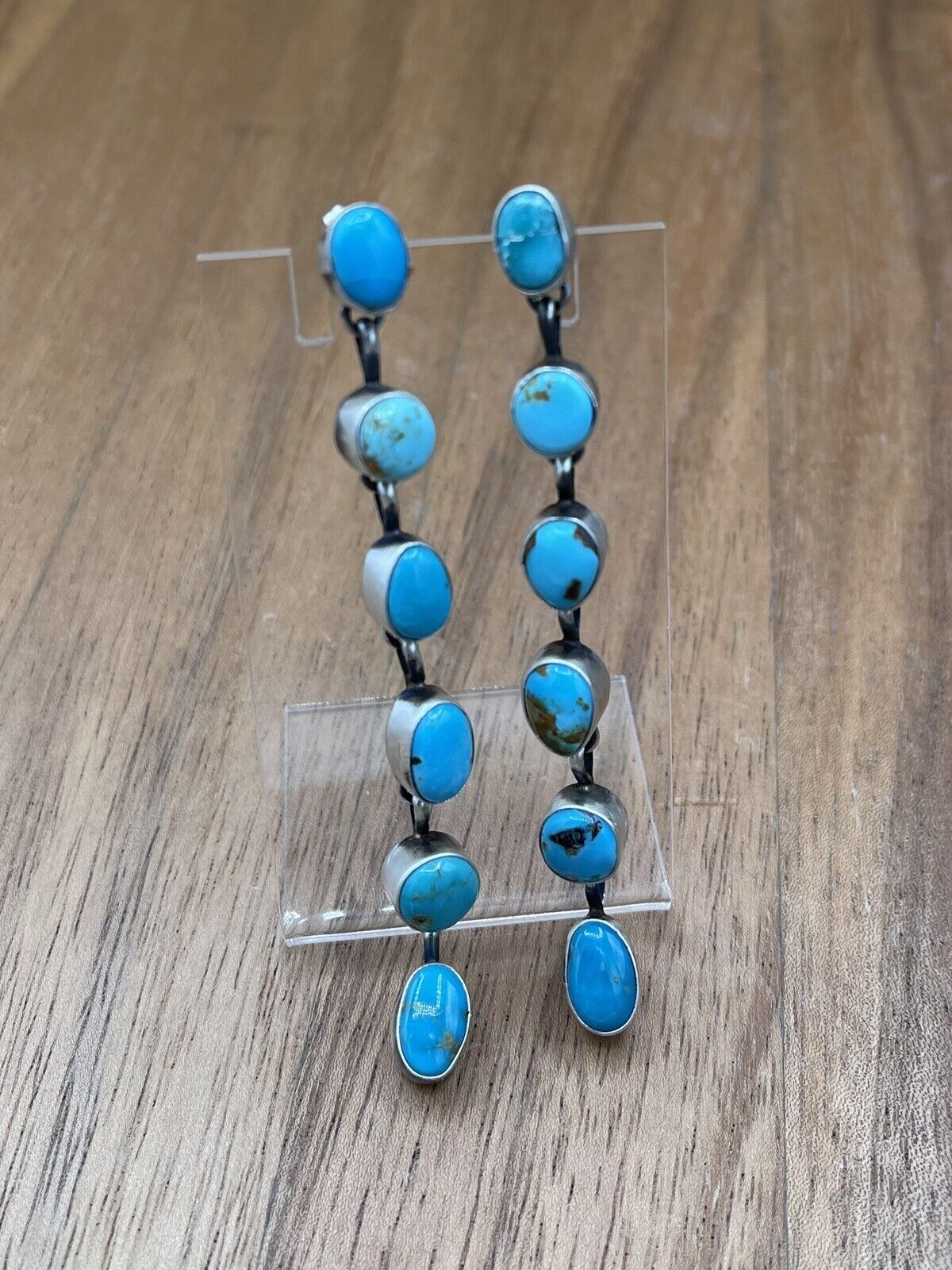 Native American Sterling Silver Navajo Handmade Turquoise Post Dangle Earrings