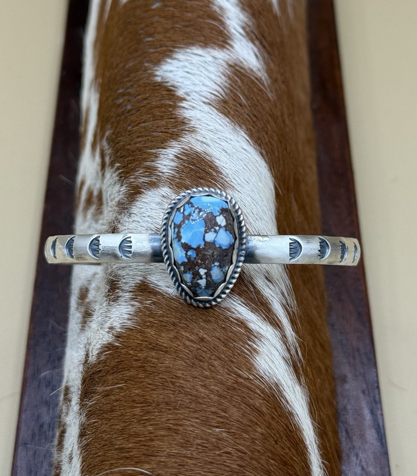 Navajo Handmade Sterling Silver Golden Hills Turquoise Stacker Cuff Bracelet