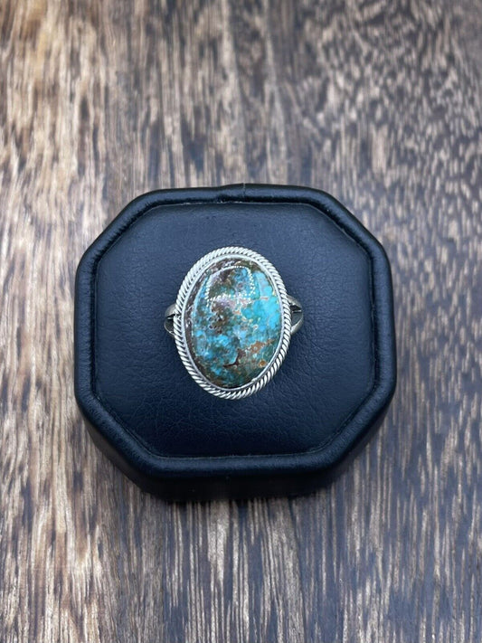 Native American Navajo Handmade Silver Royston Turquoise Old Look Ring Size 7.5