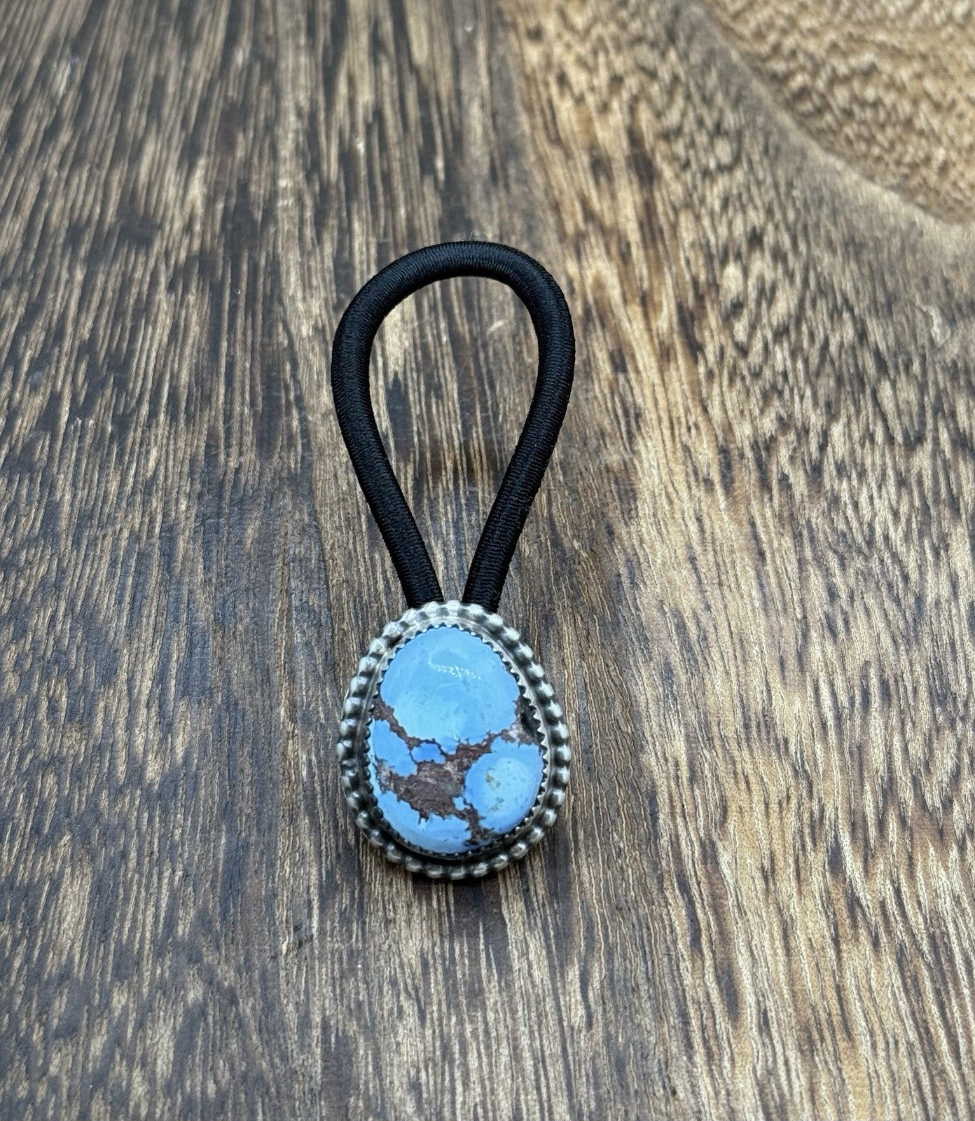 Native American Navajo Handmade Sterling Silver Golden Hills Turquoise Hair Tie