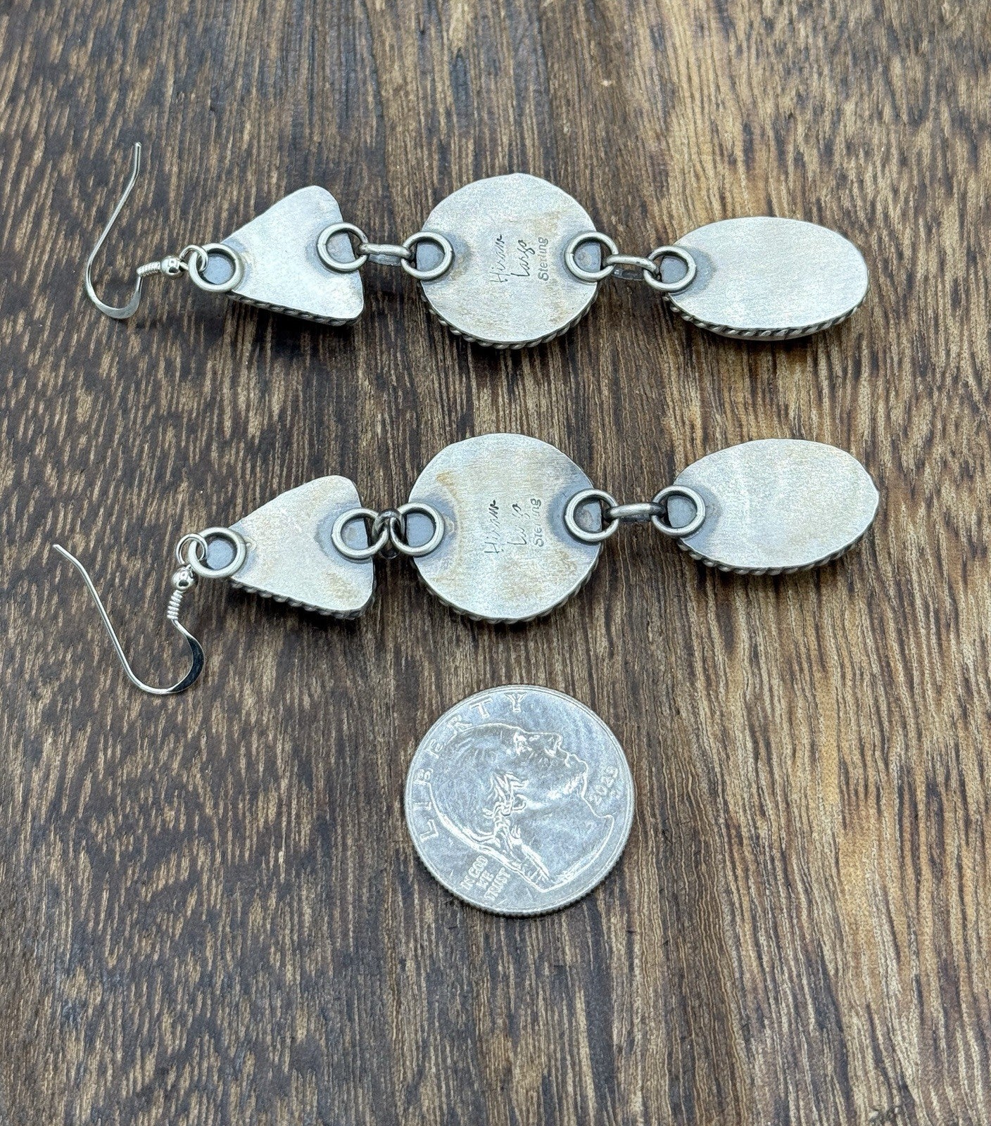 Navajo Handmade Sterling Silver Kingman Turquoise Liberty Mercury Dime Earrings