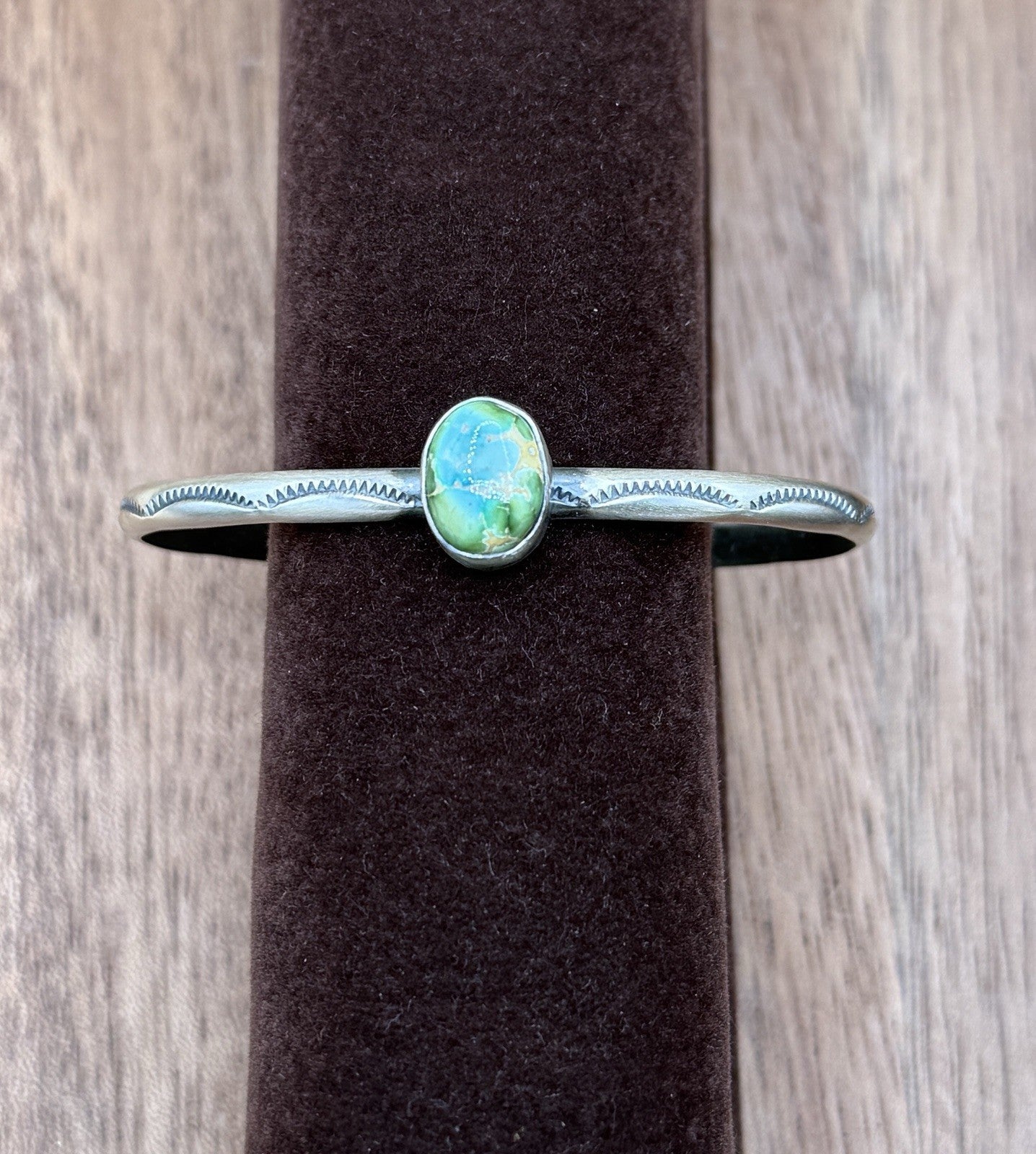 Navajo Handmade Sterling Silver Sonoran Gold Turquoise Stacker Cuff Bracelet