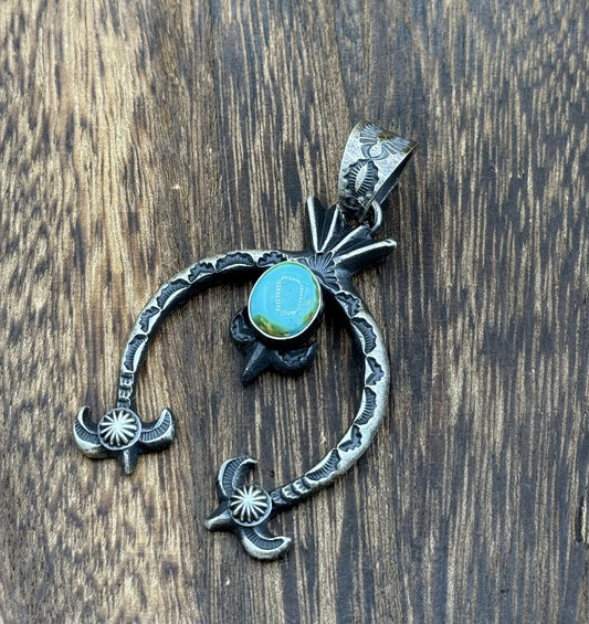 Navajo Handmade Sterling Silver Sonoran Gold Turquoise Naja Pendant Kevin Billah