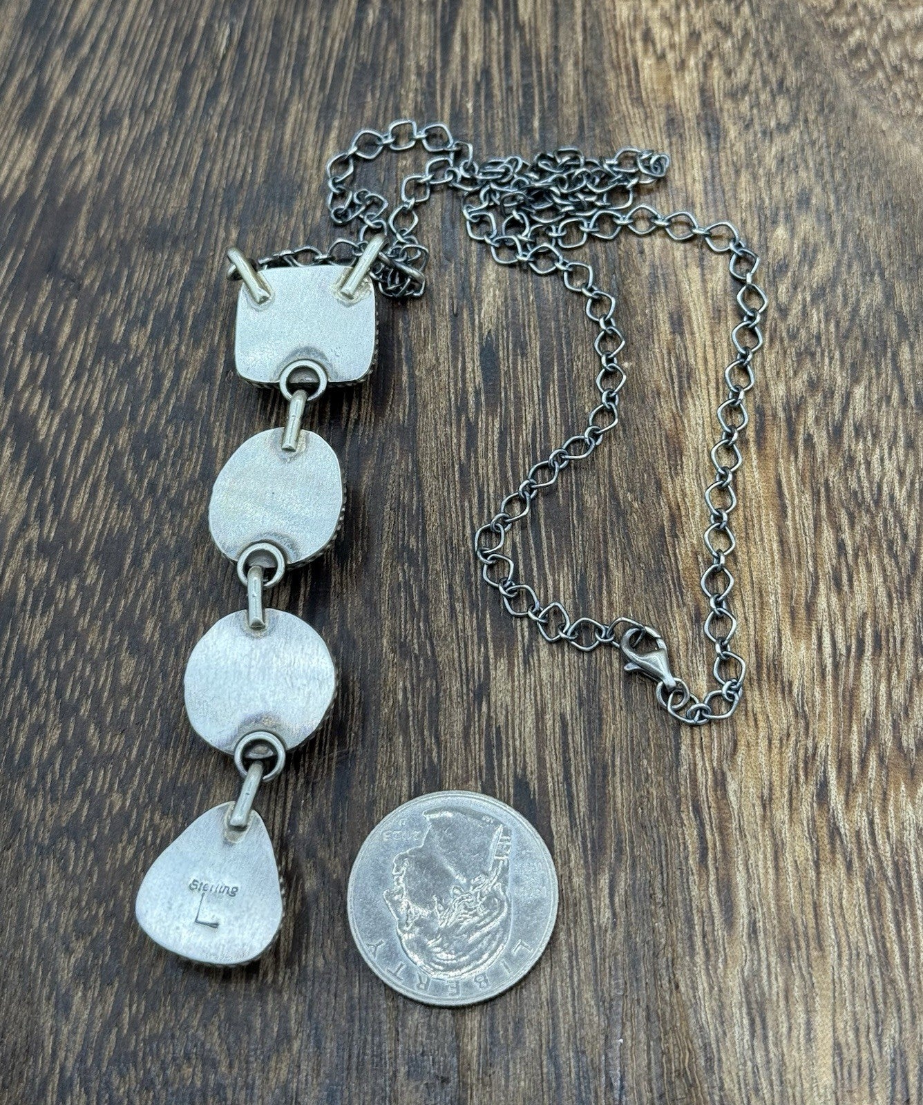 Navajo Handmade Sterling Silver Multi Color Mixed Stone Lariat Necklace 18”