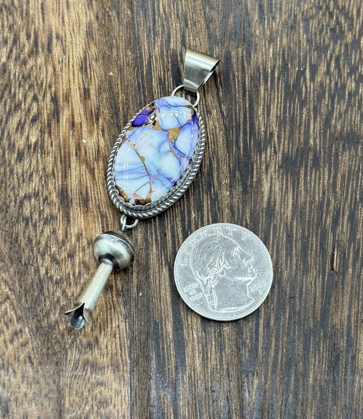 Native Navajo Handmade Sterling Silver Violet Rose Dahlia Dangle Blossom Pendant