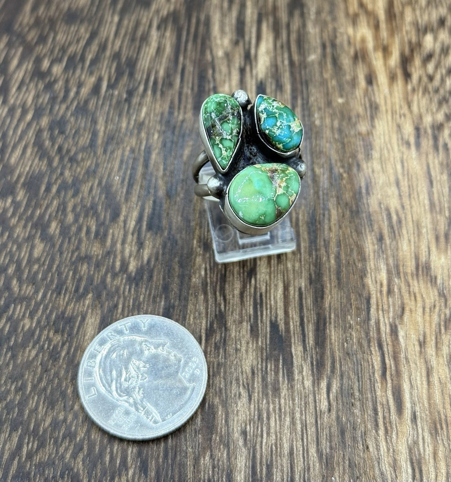 Navajo Handmade Sterling Silver Sonoran Gold Turquoise Cluster Ring Size 9