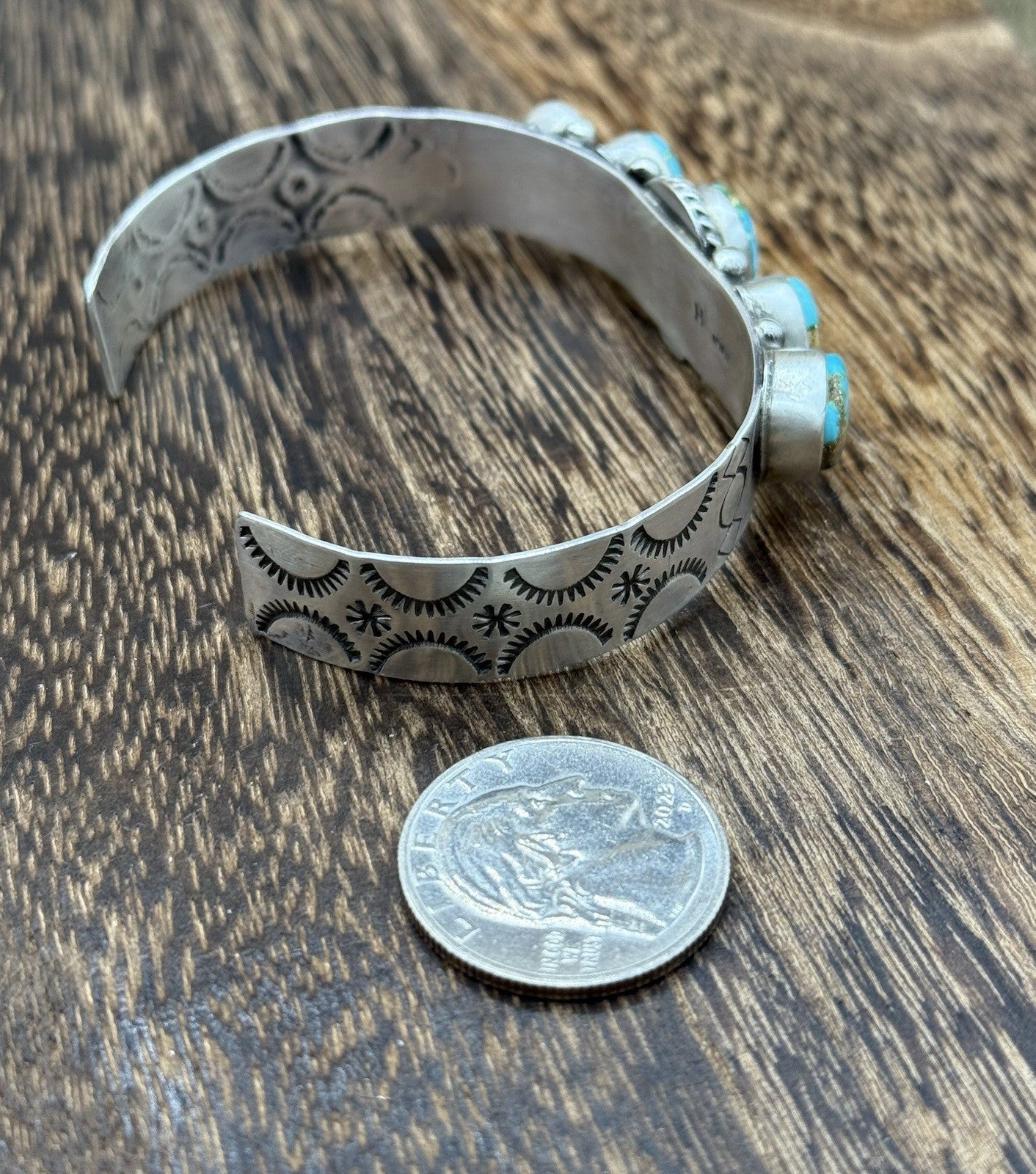 Native Navajo Handmade Sterling Silver Sonoran Gold Turquoise Cuff Bracelet