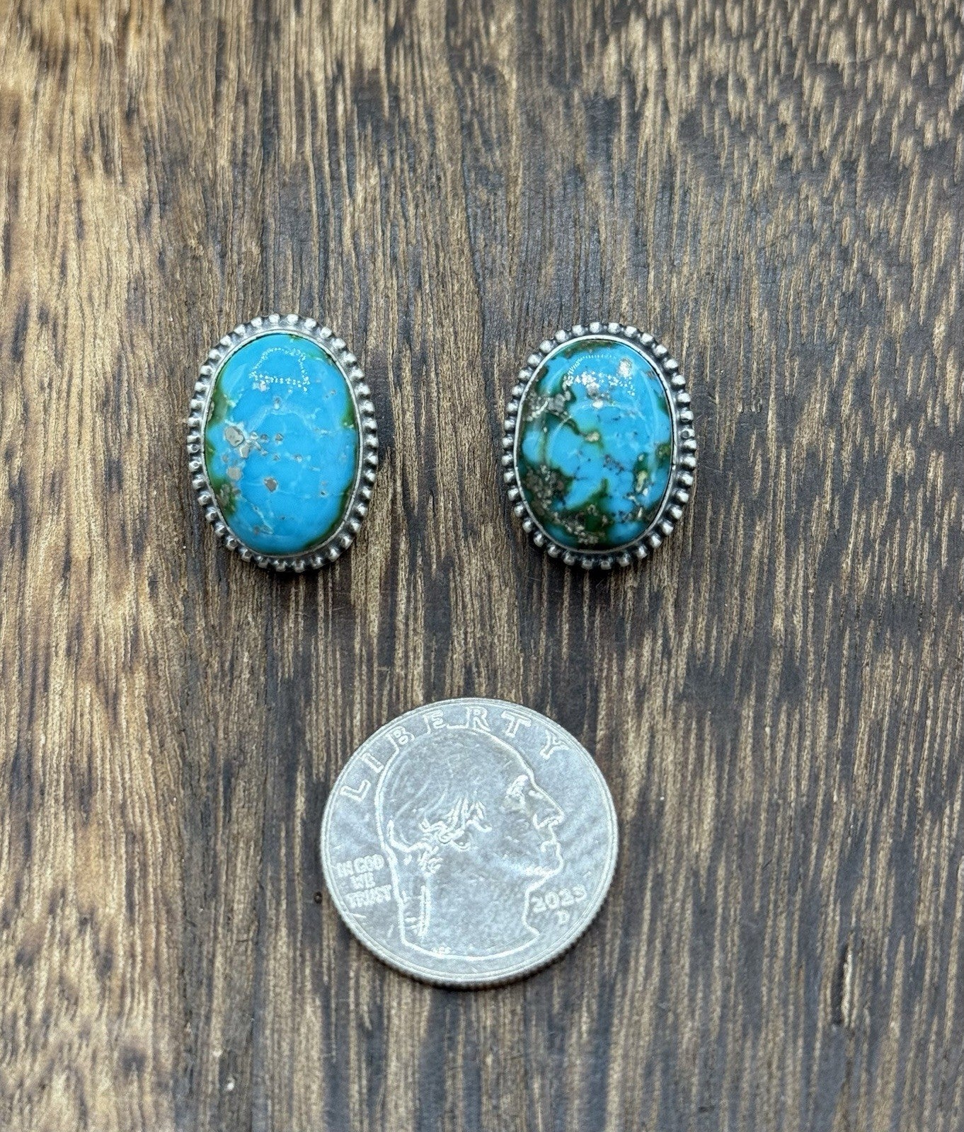 Navajo Handmade Sterling Silver Sonoran Gold Turquoise Post Stud Earrings