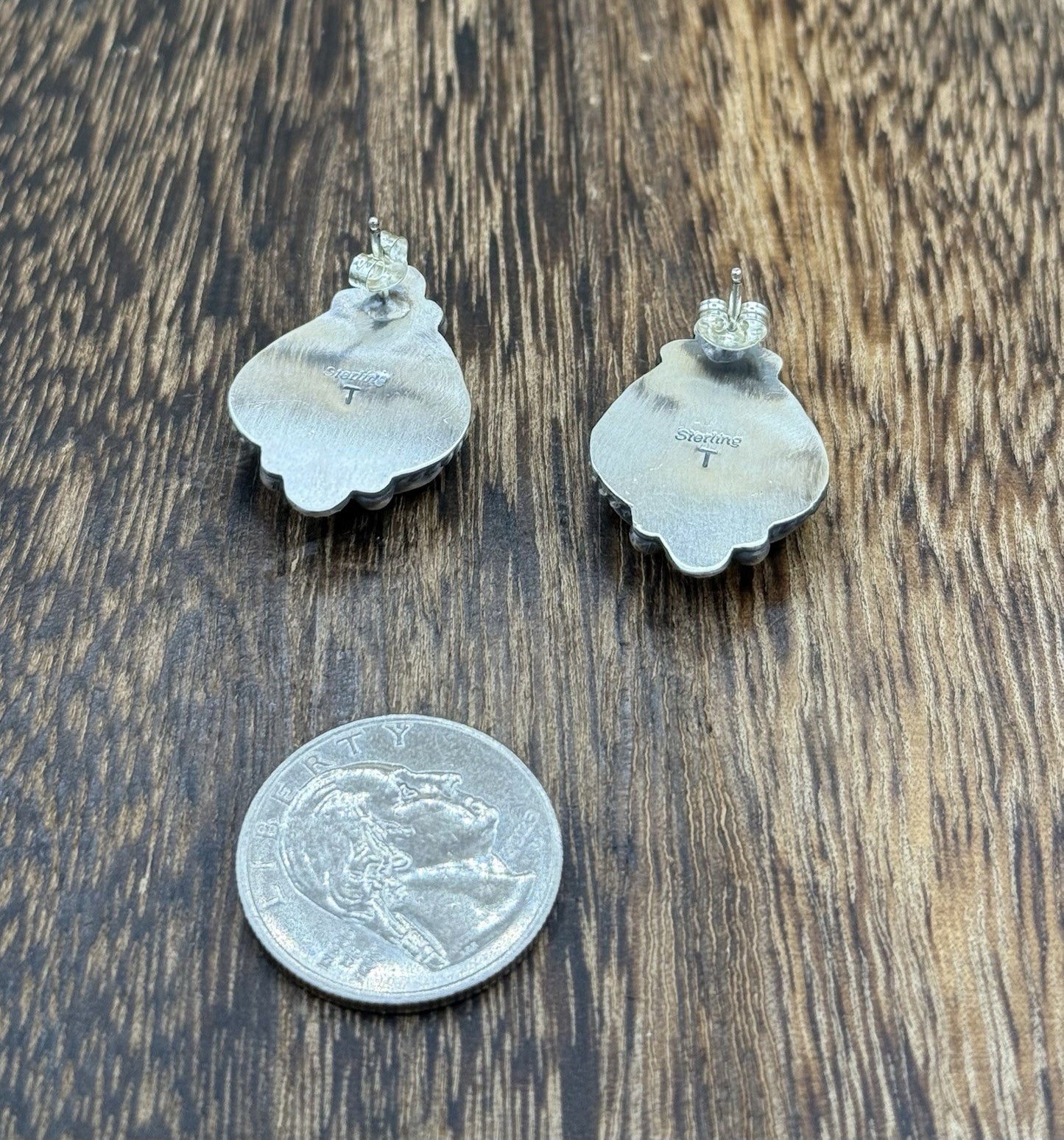 Navajo Handmade Sterling Silver Blackjack Turquoise Old Look Post Stud Earrings
