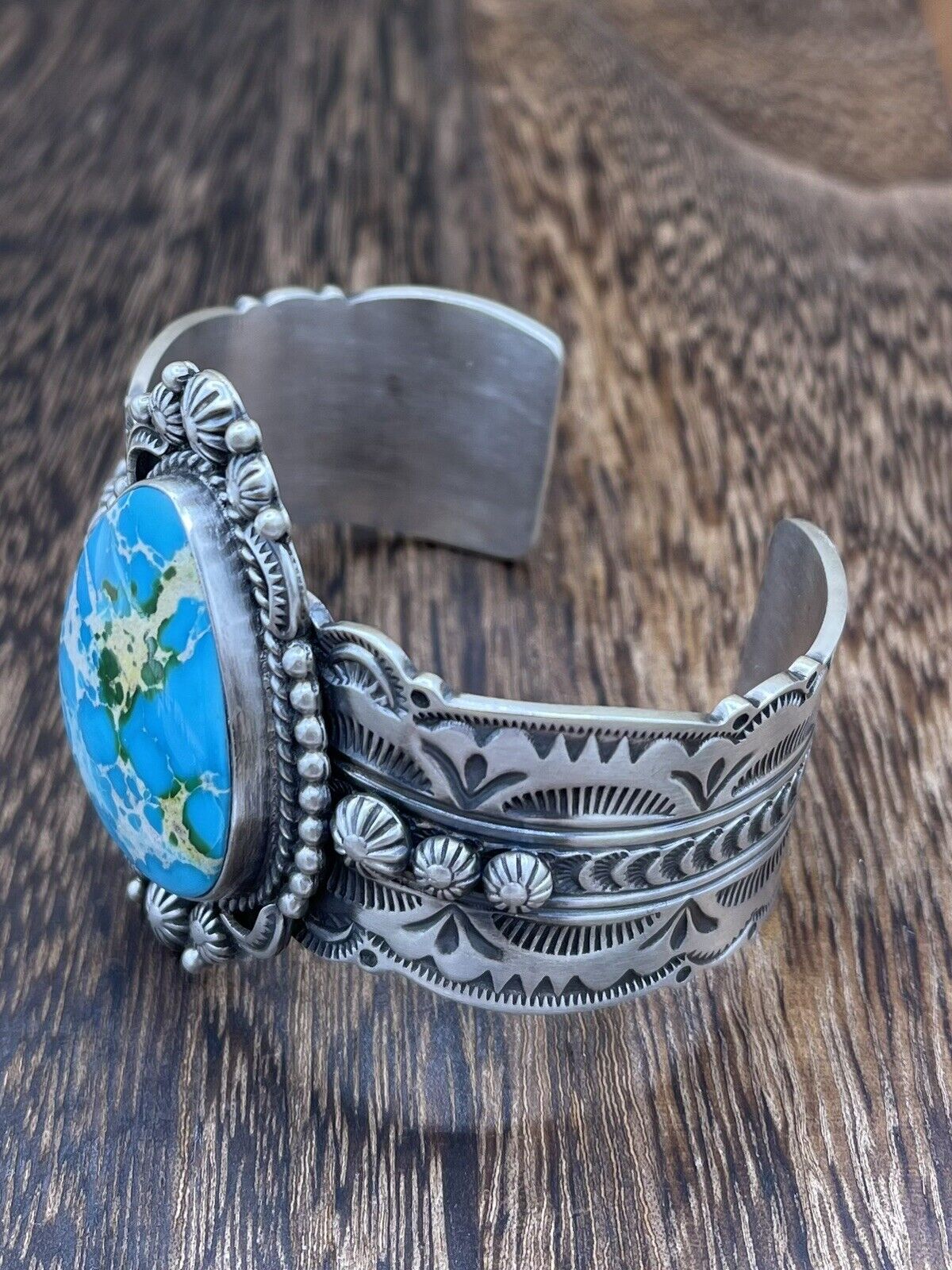 Native American Navajo Handmade Silver Sonoran Turquoise Cuff Bracelet Bennie