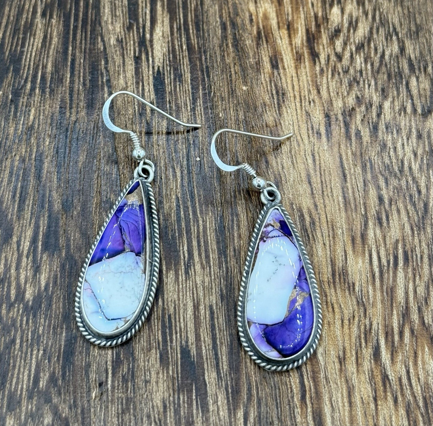 Navajo Handmade Sterling Silver Violet Rose Dahlia Dangle Drop Earrings Byron B.