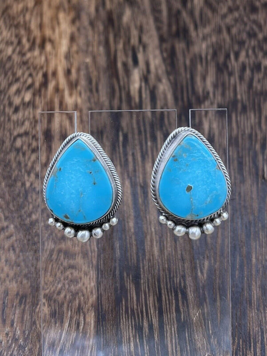 Native American Sterling Silver Navajo Handmade Turquoise Post Stud Earrings