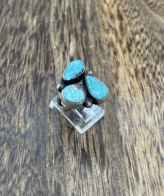 Navajo Handmade Sterling Silver White Water Turquoise Cluster Ring Size 7