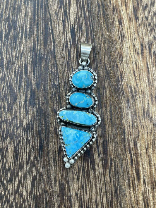 Native American Sterling Silver Navajo Handmade Turquoise Pendant - Scott Skeets