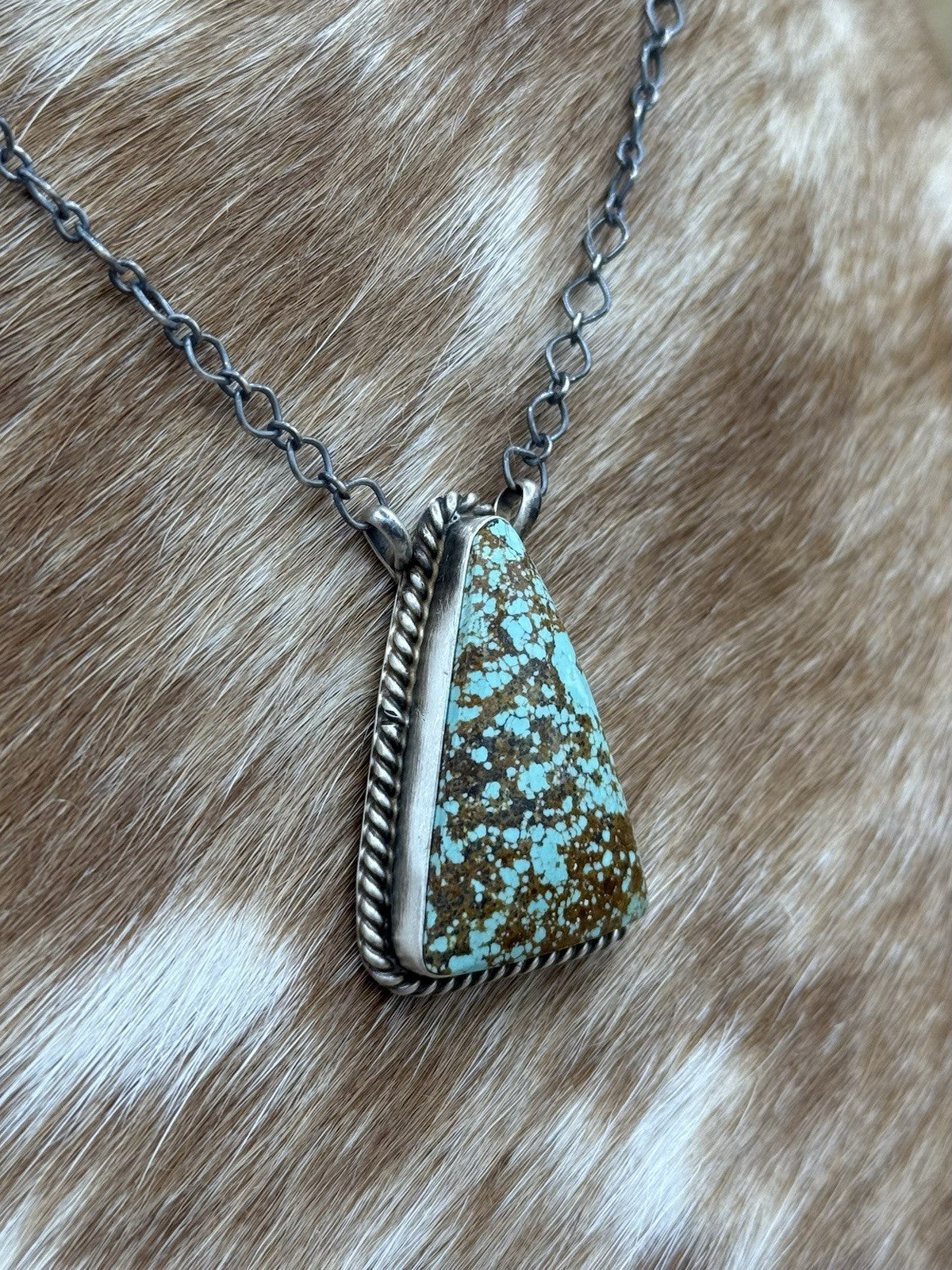 Native Navajo Handmade Sterling Silver Blue Glacier Turquoise Bar Necklace 18”