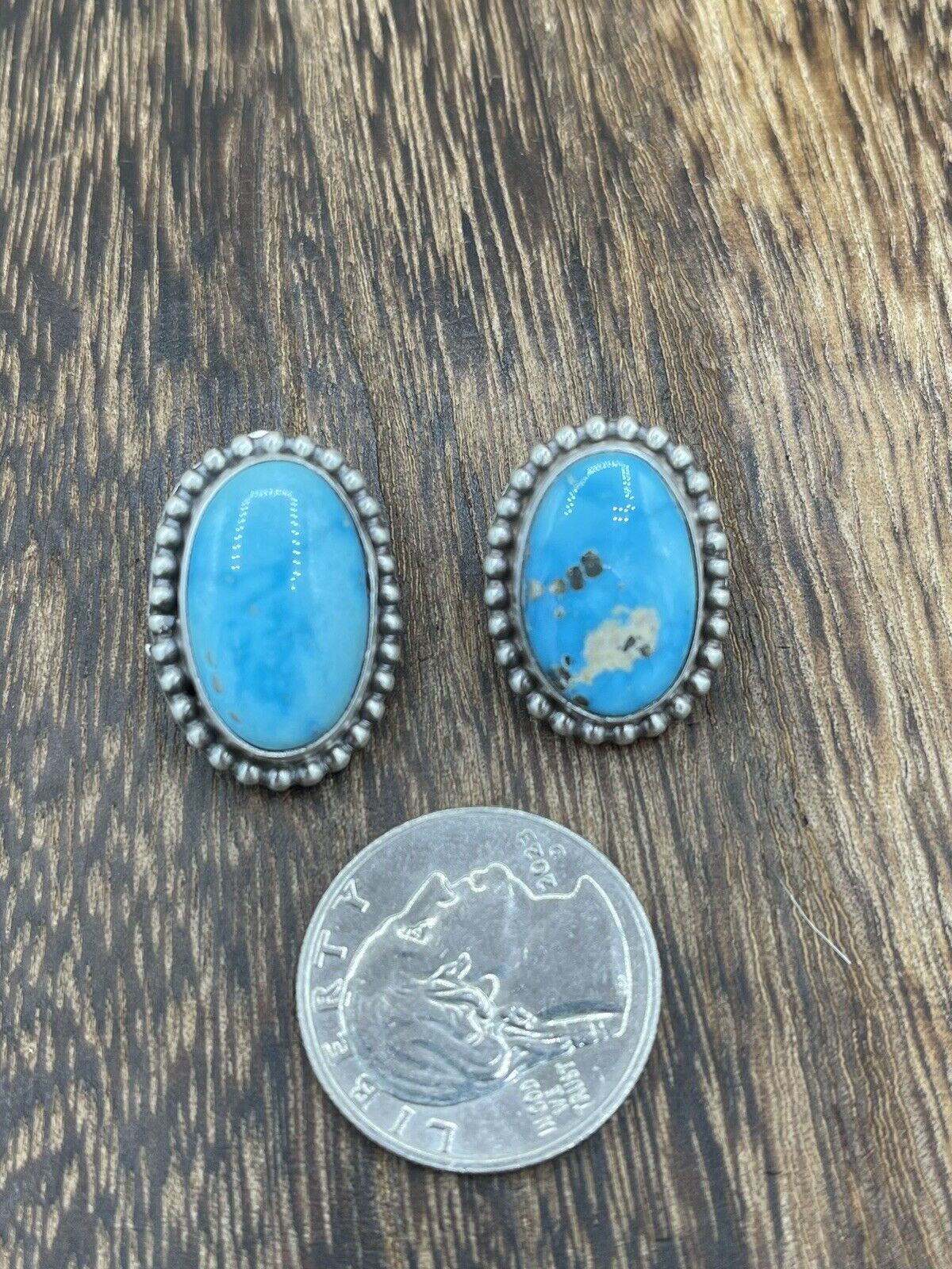 Native American Navajo Handmade Silver Kingman Turquoise Post Stud Earrings