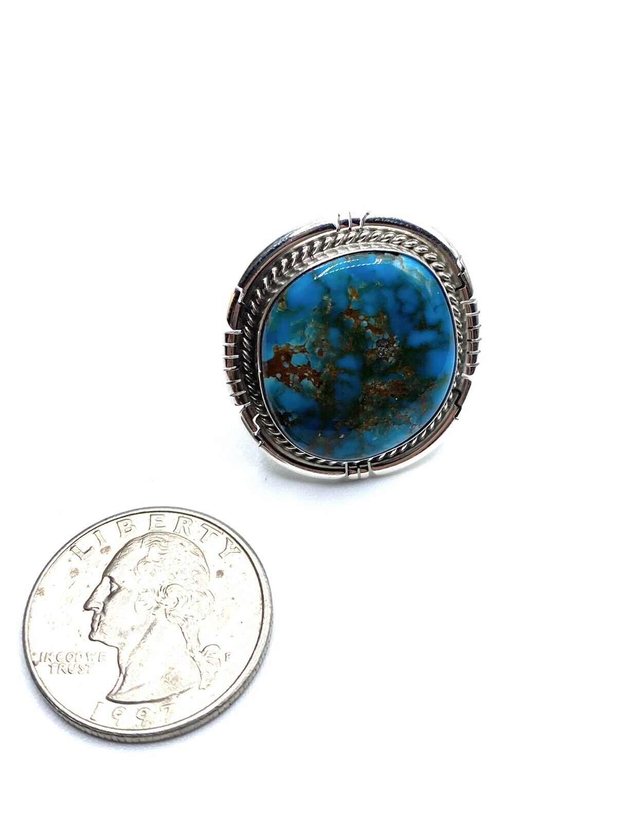 Native American Sterling Navajo Handmade Kingman Turquoise Ring Size 7