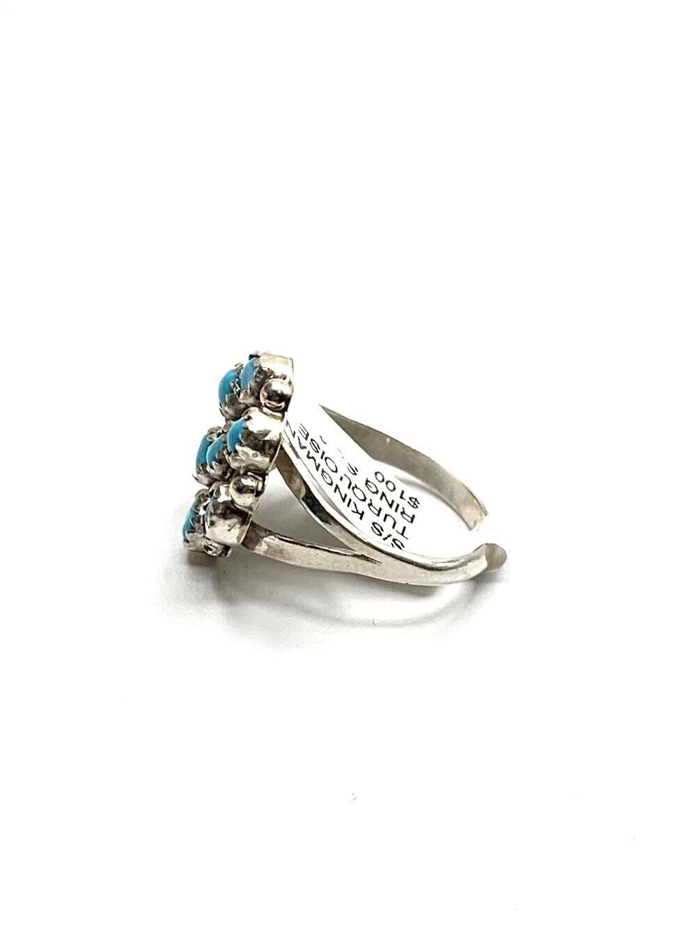 Native American Sterling Silver Navajo Handmade Turquoise Cluster Ring Size 6.5