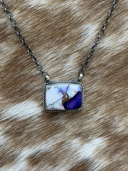 Navajo Handmade Sterling Silver Violet Rose Bar Necklace 18” By Tricia Smith