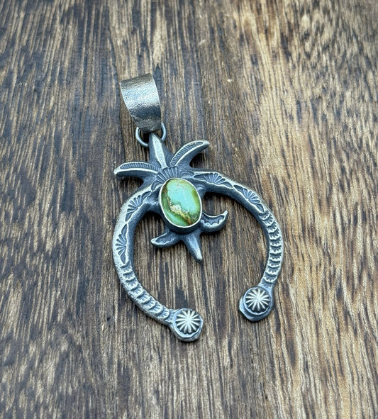 Navajo Handmade Sterling Silver Old Look Sonoran Gold Turquoise Naja Pendant