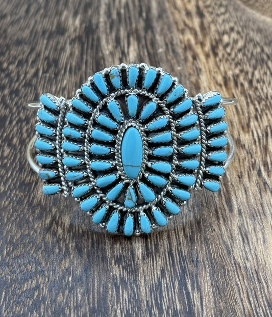 Native American Navajo Handmade Sterling Silver Turquoise Cluster Cuff Bracelet