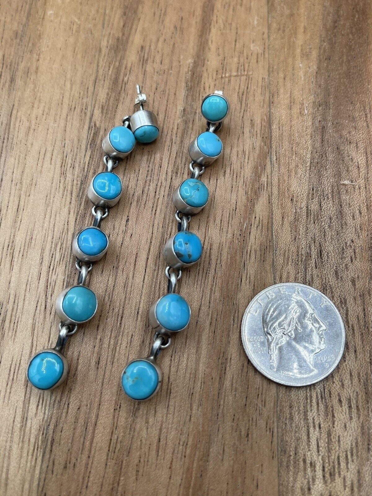 Native American Sterling Silver Navajo Handmade Turquoise Post Dangle Earrings