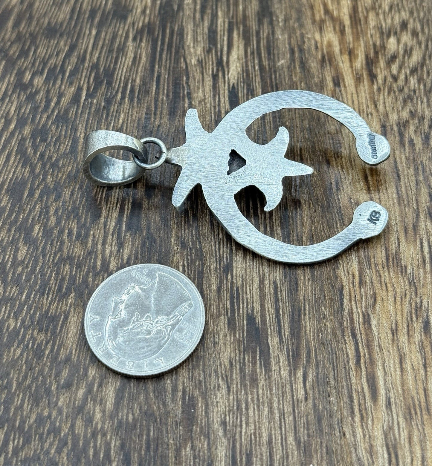 Navajo Handmade Sterling Silver Old Look Golden Hills Turquoise Naja Pendant