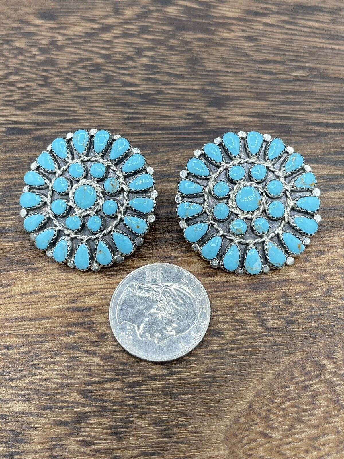 Native American sterling silver Navajo Handmade Turquoise Cluster Post earrings