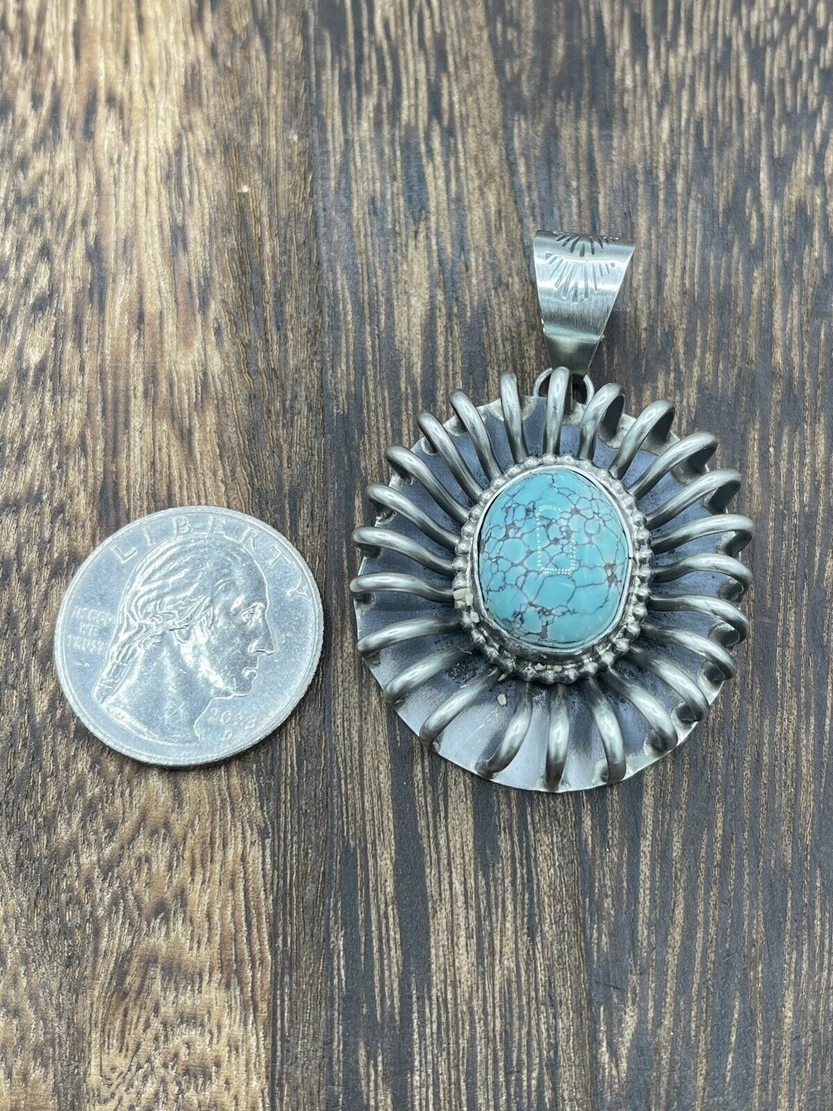 Native American Sterling Silver Navajo Handmade Turquoise Pendant - Betta Lee