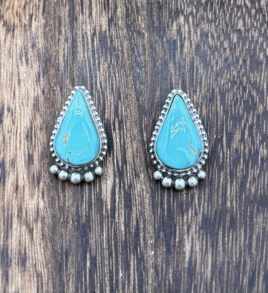 Native Navajo Handmade Sterling Silver Blue Glacier Turquoise Post Stud Earrings
