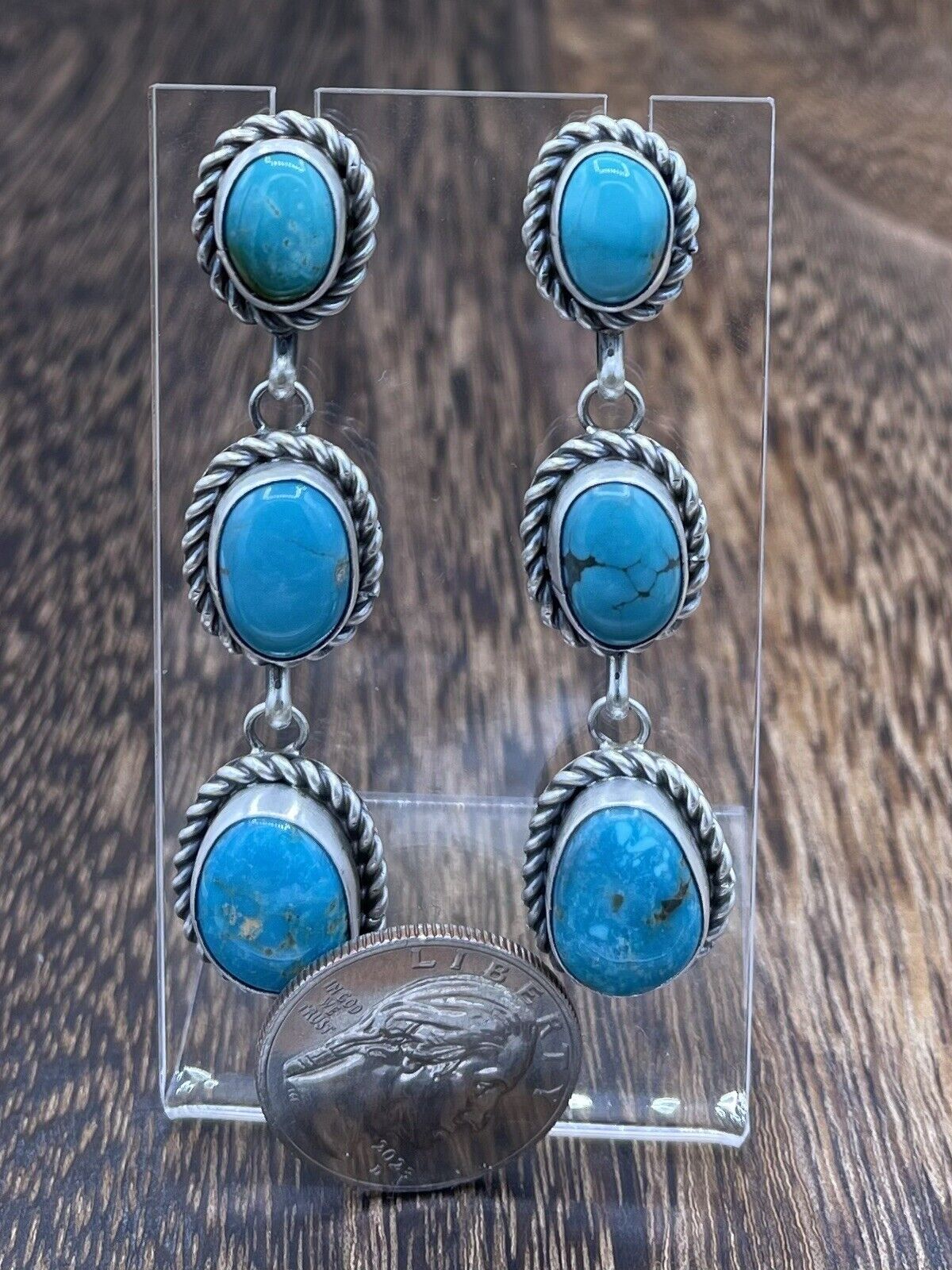 Native American Sterling Silver Navajo Handmade Turquoise Post Dangle Earrings